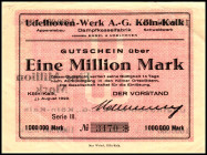 RHEINLAND. Köln-Kalk, Udelhoven-Werk-AG. 500 Tsd. 1 Mio.Mark 17.8.1923. v.E. 861.1a,2b. (2).