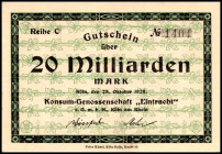 RHEINLAND. Köln-Mülheim, Konsum-Genossenschaft "Eintracht". 500.000 bis 20 Mrd. 10.8. + 25.10.1923. v.E. aus 868. (11).