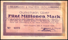 RHEINLAND. Köln-Nippes, Rollmann & Mayer. 500 T.1 Mio. Mark 8.8.1923. v.E. 881.1, 2 a, 3a, 4, 5. (5).