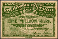 RHEINLAND. Köln-Poll, Rheinwerk GmbH. 1 Mio. Mark 10.08.1923 Wz.Verschlugene Kreise. v.E.&nbsp; 883.2. .