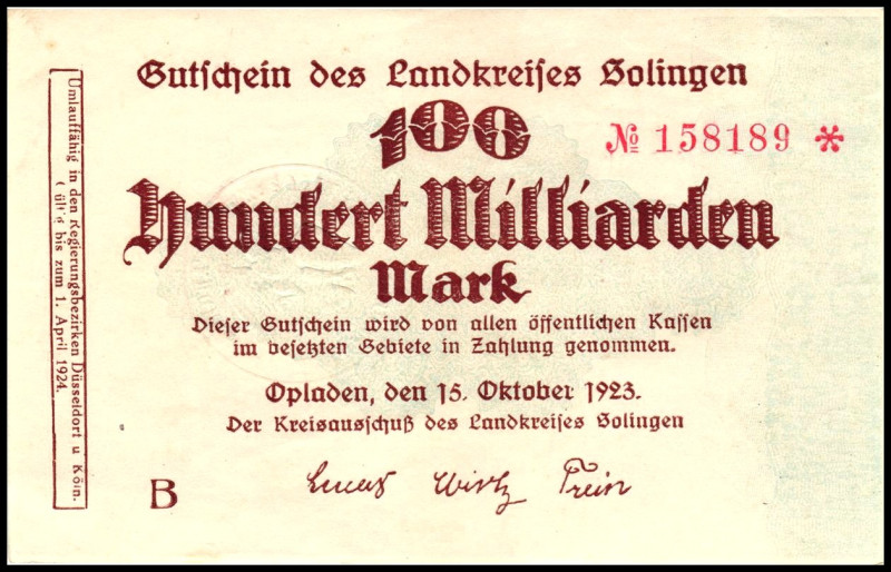 RHEINLAND. 
Solingen, Kreisausschuss des Landkreis Solingen. 100 Mrd.Mark 15.10...