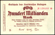 RHEINLAND. Solingen,Kreisausschuss des Landkreis Solingen. 100 Mrd.Mark 15.10.1923 Wz.Schechseckflechtwerk. v.E 1071.33b. .