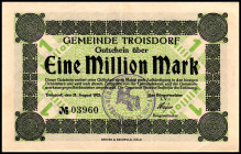 RHEINLAND. Troisdorf, Gemeinde. 1 Mio. Mark 21.8.1923. v.E. 1263,1, Ke. 5234.a. .