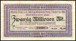 RHEINLAND. Troisdorf, Mannstaedt-Werke d. Klöcknerwerke-AG. 2x 10 ,20 Mio. Mark 3.9.1923. v.E. 1264.16.17. (4).