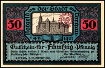 SACHSEN/-ANHALT. Torgau,Stadt. 5, 10, 25, 50 Pf. 10.02.1921 Mit roten rotem Rundstempel 22/24 Januar 1922. Grab/Mehl 1331.3. .