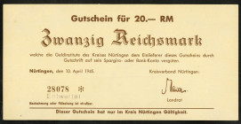 WÜRTTEMBERG. Nürtingen, Kreisverband. 1- 50 RM 10.4.1945 Gutscheine des Kreisverbandes, meist rot entwertet. (6) Pi.107-112 Schöne 131-136.