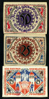 NOTGELD BESONDERER ART. STOFFGELD. Bielefeld, Stadtsparkasse. 25 Mark(2) 50Mark 15.7.1921 Seide, lila Stempel, Gra. 17a, 20a, 45a. (3 Stück).