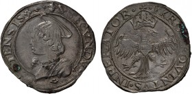 ZECCHE ITALIANE. ASTI. CARLO V (1529-1531). 
MEZZO TESTONE
Argento, 5,21 gr, 28 mm. Estremamente Rara. qSPL 
D: KROLUS QUINTVS INPERATOR Aquila bic...