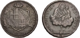 ZECCHE ITALIANE. BOLOGNA. 
GOVERNO POPOLARE (1796-1797). 
10 PAOLI 1797
Argento, 28,90 gr, 40 mm. BB+
D: POPVLVS ET SENATVS BON Stemma sormontato ...