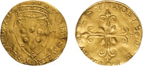 ZECCHE ITALIANE. GRANDUCATO DI TOSCANA. 
COSIMO I (1537-1557). 
SCUDO D'ORO
Oro, 3,42 gr, 24 mm. Tondello ondulato. BB+
D: COSMVS MED R P FLOR DVX...