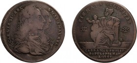 ZECCHE ITALIANE. REGNO DI NAPOLI. 
CARLO DI BORBONE (1734-1759). 120 GRANA 1747
Argento, 24,89 gr, 40 mm. Molto Rara. MB
D: CAR . UTR . SIC . REX /...