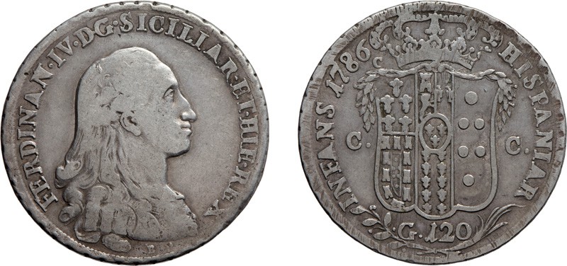 ZECCHE ITALIANE. REGNO DI NAPOLI. 
FERDINANDO IV (1759-1816). 120 GRANA 1786
N...