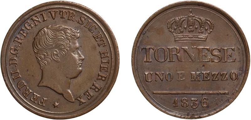 REGNO DELLE DUE SICILIE. FERDINANDO II (1830-1859). 
TORNESE UNO E MEZZO 1836
...
