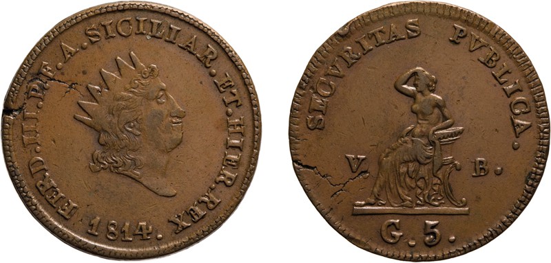 ZECCHE ITALIANE. REGNO DI SICILIA. 
FERDINANDO III (1759-1816). 5 GRANI 1814
N...