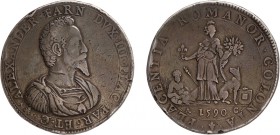 ZECCHE ITALIANE. PIACENZA. ALESSANDRO FARNESE (1586-1591). DOPPIO DUCATO 1590
Argento, 63,43 gr, 47 mm. Colpetti. MB+ 
D: ALEXANDER FARN DVX III PLA...