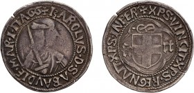 CASA SAVOIA. CARLO I (1482-1490). 
TESTONE I TIPO (SPADA INCLINATA)
Cornavin. Argento, 9,03 gr, 29 mm. Molto Rara. Piccole mancanze al D. BB
D: KAR...