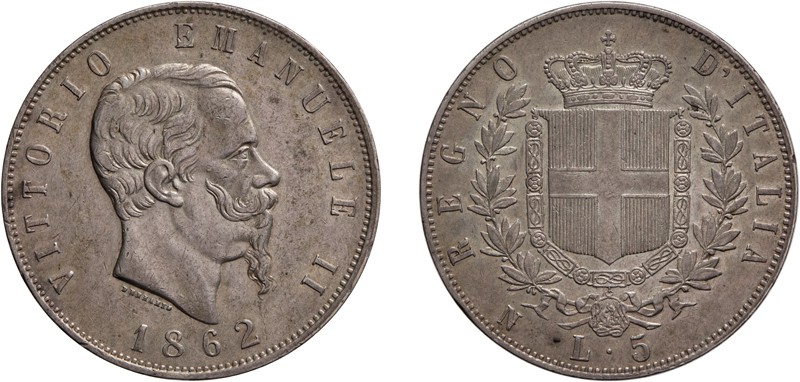 REGNO D'ITALIA. VITTORIO EMANUELE II (1861-1878). 5 LIRE STEMMA 1862
Napoli. Ar...