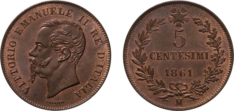 REGNO D'ITALIA. VITTORIO EMANUELE II (1861-1878). 
5 CENTESIMI VALORE 1861
Mil...