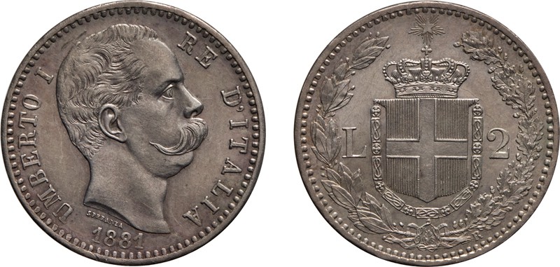 REGNO D'ITALIA. UMBERTO I (1878-1900). 2 LIRE 1881
Roma. Argento, 9,96 gr, 27 m...