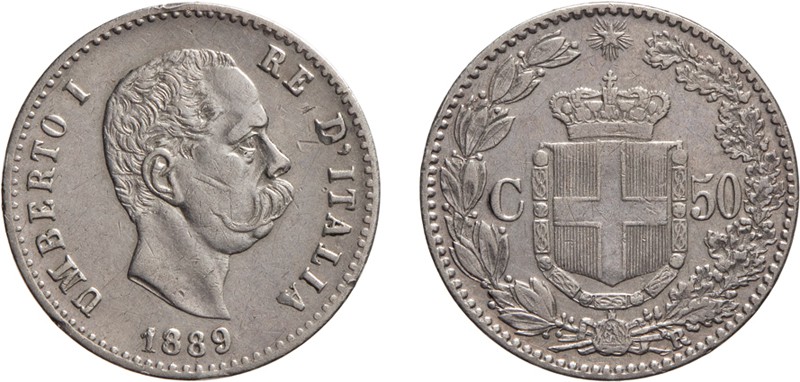 REGNO D'ITALIA. UMBERTO I (1878-1900). 50 CENTESIMI 1889
Roma. Argento, 2,48 gr...