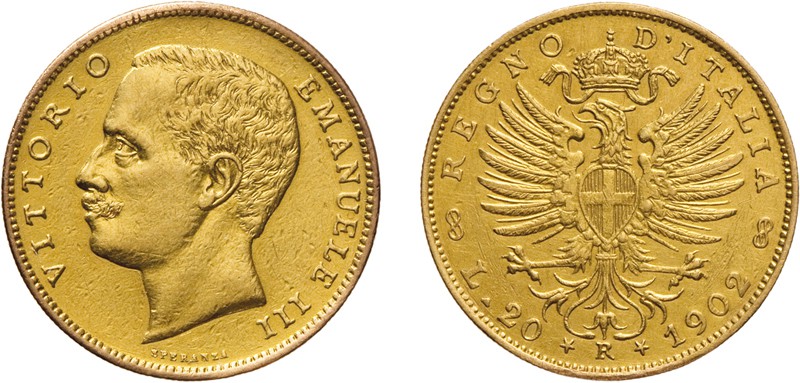 REGNO D'ITALIA. VITTORIO EMANUELE III (1900-1943). 
20 LIRE 1902
Oro, 6,41 gr,...