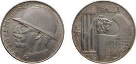 REGNO D'ITALIA. VITTORIO EMANUELE III (1900-1943). 
20 LIRE CAPELLONE 1928
Argento, 20 gr, 35 mm.
D: VITT . EM . III . RE . Testa volta a sinistra ...