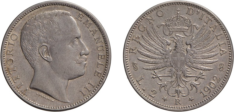 REGNO D'ITALIA. VITTORIO EMANUELE III (1900-1943). 
2 LIRE AQUILA SABAUDA 1902...