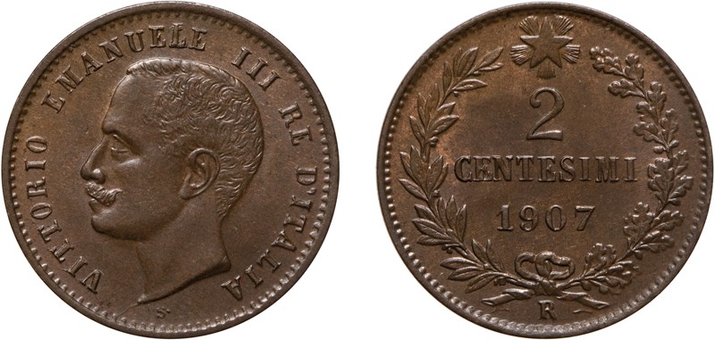 REGNO D'ITALIA. VITTORIO EMANUELE III (1900-1943). 2 CENTESIMI VALORE 1907
Roma...