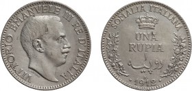 REGNO D'ITALIA. VITTORIO EMANUELE III (1900-1943). 
SOMALIA. RUPIA 1912
Argento, 11,67 gr, 30 mm. Segnetti al D. BB+/SPL
D: VITTORIO EMANUELE III R...