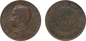 REGNO D'ITALIA. VITTORIO EMANUELE III (1900-1943). SOMALIA. 4 BESE 1923 
Rame, 10 gr, 30 mm. BB
D: VITTORIO. EMANVELE. III. RE. D'ITALIA Semibusto d...