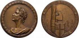 MEDAGLIE ITALIANE. BIMILLENARIO VIRGILIO MEDAGLIA 1927
Bronzo, 78,63 gr, 55 mm. SPL+
D: Busto di Virgilio entro corona di alloro.
R: VIRGILIO LA PA...