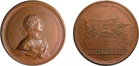 MEDAGLIE ESTERE. RUSSIA. PIETRO I (1682-1725). VITTORIA NAVALE A GANGUT 1714
Bronzo, 77,26 gr, 62 mm. Segnetto al diritto. SPL
D: Busto laureato e c...