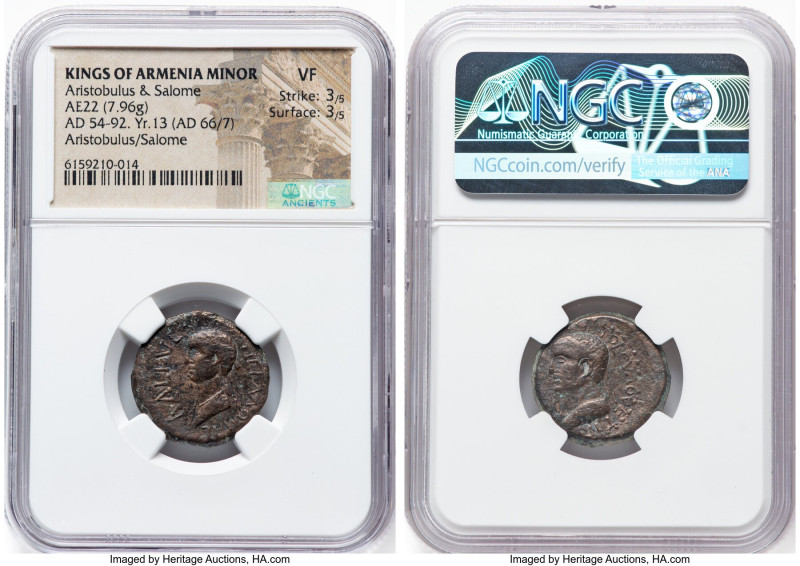ARMENIAN KINGDOM. Kings of Armenia Minor. Aristobulus, with Salome. AD 54-92. AE...
