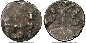 JUDAEA. Samaria. Ca. mid-4th century BC. AR obol (9mm, 7h). NGC Choice Fine. Two male figures walking left, supporting between them a pole from which ...