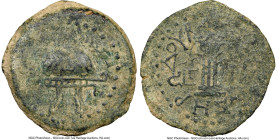 JUDAEA. Herodian Dynasty. Herod I the Great (40-4 BC). AE 4-prutot (25mm, 12h). NGC Choice Fine, light scratches. Samarian, dated Regnal Year 3 (40/39...