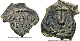 JUDAEA. Herodian Dynasty. Herod I the Great (40-4 BC). AE prutah (14mm, 1h). NGC Choice VF, repatinated. Jerusalem. BACIΛ/EVC H/PΩHC, within dotted ci...