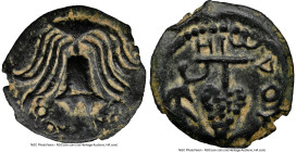JUDAEA. Herodian Dynasty. Herod Archelaus (4 BC-AD 6). AE prutah (16mm, 1.50 gm, 11h). NGC Choice VF 4/5 - 3/5, repatinated. EΘNAPXOY, crested helmet ...