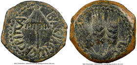 JUDAEA. Herodian Dynasty. Herod Agrippa I (AD 37-44). AE prutah (18mm, 11h). NGC Choice VF, repatinated. Jerusalem, dated Regnal Year 6, under Claudiu...