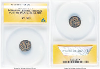JUDAEA. Roman Procurators. Pontius Pilate (AD 26-36). AE prutah (15mm, 5h). ANACS VF 20. Jerusalem, dated Regnal Year 17, under Tiberius (AD 30). TIBE...