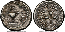 JUDAEA. Jewish War (AD 66-70). AR shekel (23mm, 14.02 gm, 11h). NGC VF 3/5 - 3/5, edge chip. Jerusalem, dated Year 1 (May (or later) AD 66-March AD 67...