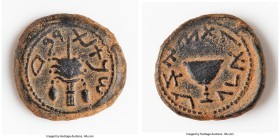 JUDAEA. Jewish War (AD 66-70). AE eighth-shekel (19mm, 5.99 gm, 12h). Choice Fine, altered surface. Jerusalem, dated Year 4 (AD 69/70). Year Four (Pal...