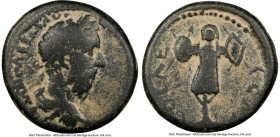 JUDAEA. Aelia Capitolina (Jerusalem). Marcus Aurelius (AD 161-180). AE (25mm, 6h). NGC Fine. IMP CΛES M ΛVREL ΛNTONINVS ΛVG, laureate, draped, and cui...