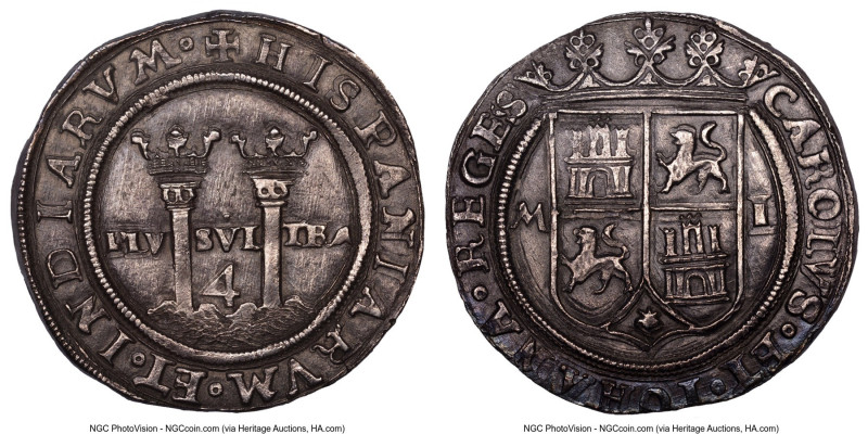 Charles & Johanna "Late Series" 4 Reales ND (1542-1555) M-L MS61 NGC, Mexico Cit...