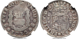 Philip V 2 Reales 1732 Mo-F Details (Plugged, Clipped) NGC, Mexico City mint, KM84 (Rare), Cal-814. 5.86gm. A fleeting showing from the milled Colonia...