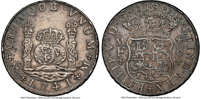 Philip V 8 Reales 1741 Mo-MF AU Details (Cleaned) NGC, Mexico City mint, KM103, ...