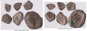 Philip V 6-Piece Lot of Uncertified Assorted Issues Fine-VF, Includes (1) 8 Reales (with Residue) [27.31gm], (2) 2 Reales [7.0, 6.77gm], (1) 1 Real [3...