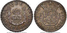 Ferdinand VI 2 Reales 1750/40 Mo-M AU58 NGC, Mexico City mint, cf. KM86.2 (overdate unl.), Cal-289 (overdate unl.). Chocolate toning and strong device...
