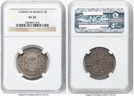 Ferdinand VI 2 Reales 1758 Mo-M VF35 NGC, Mexico City mint, KM86.2, Cal-304. Very difficult date, just one piece certified higher at NGC. Exhibiting a...