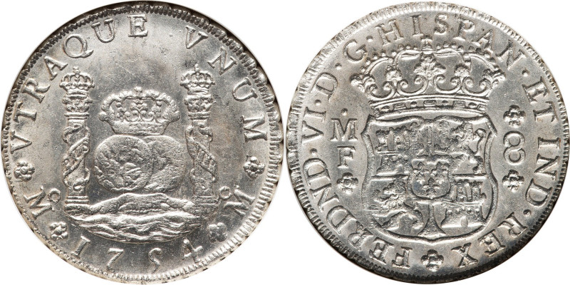 Ferdinand VI 8 Reales 1754 Mo-MF MS63 NGC, Mexico City mint, KM104.1, Cal-482. U...