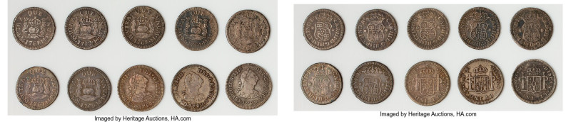 Charles III 10-Piece Lot of Uncertified 1/2 Reales 1761-1789 VF, Includes (10) 1...
